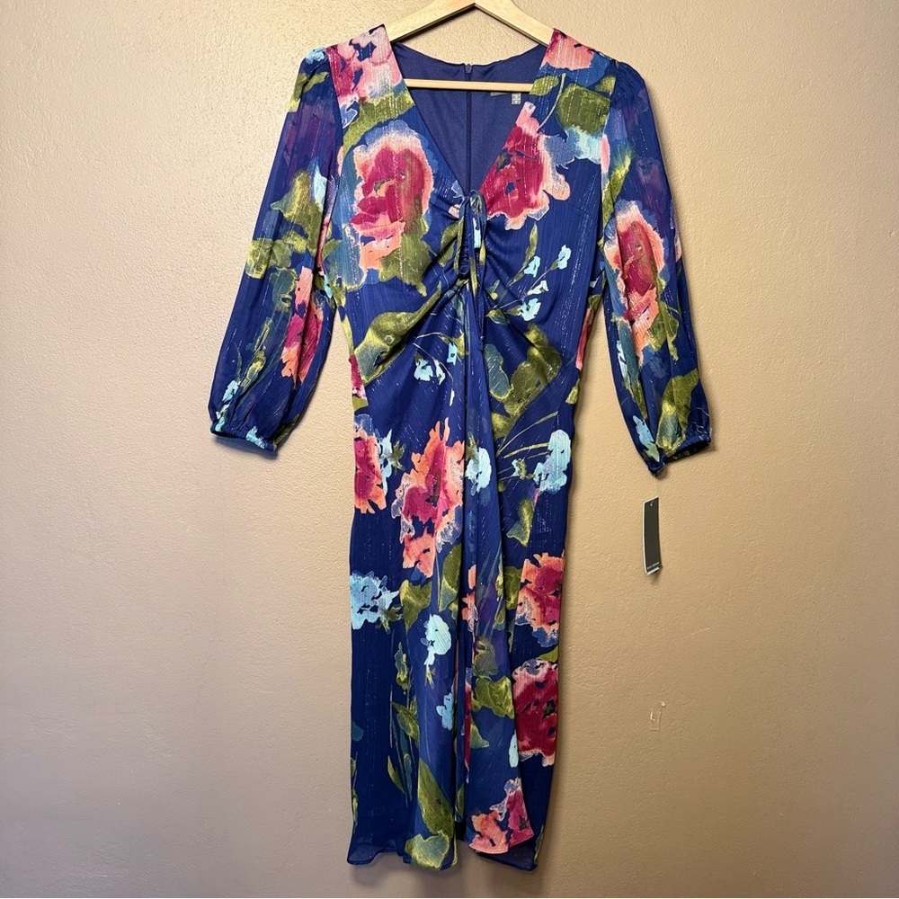Julia Jordan Blue Floral Midi Dress 3/4 Sleeve NWT Elegant Boho Feminine Size 2 - Picture 6 of 17